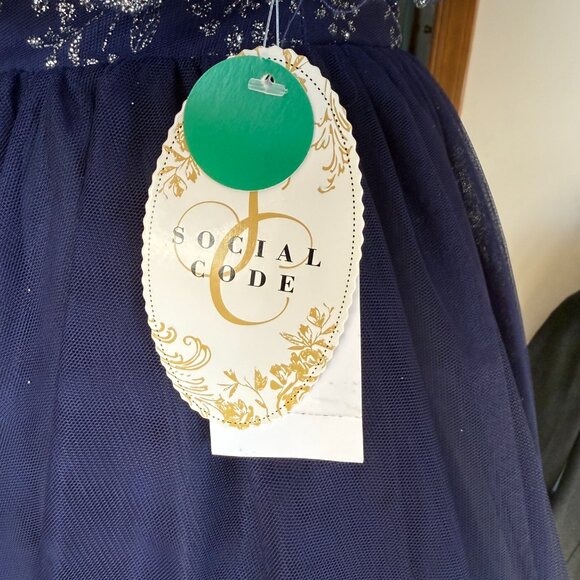 Social Code navy and silver sparkle halter illusion dress lined size 0 - Picture 13 of 15